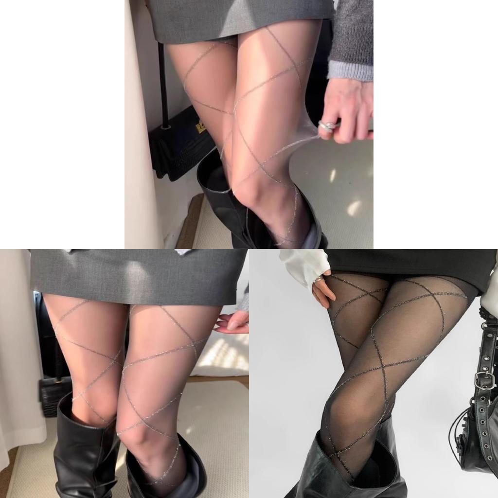 Womens Plus Size Pantyhose With Silver Thread Cross Pattern For Summer Sexy Look
