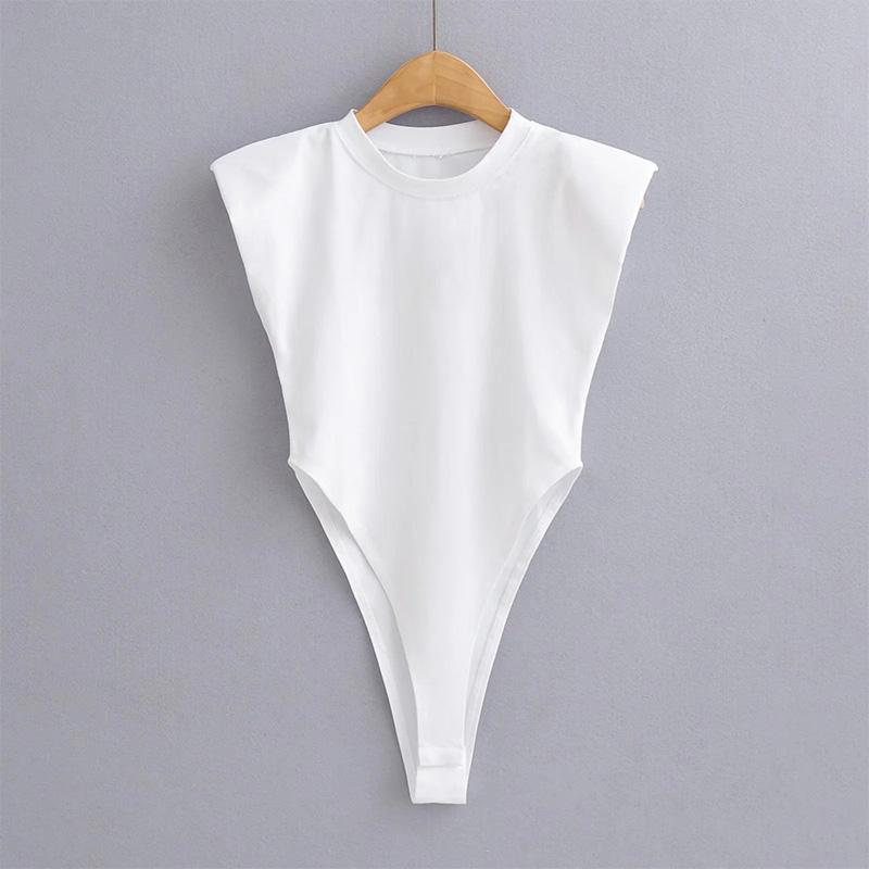 

Sexy Tops Women 2024 Summer Bodysuit Padded Shoulder Bodysuit Black Sleeveless Body Suits for Women White S білий