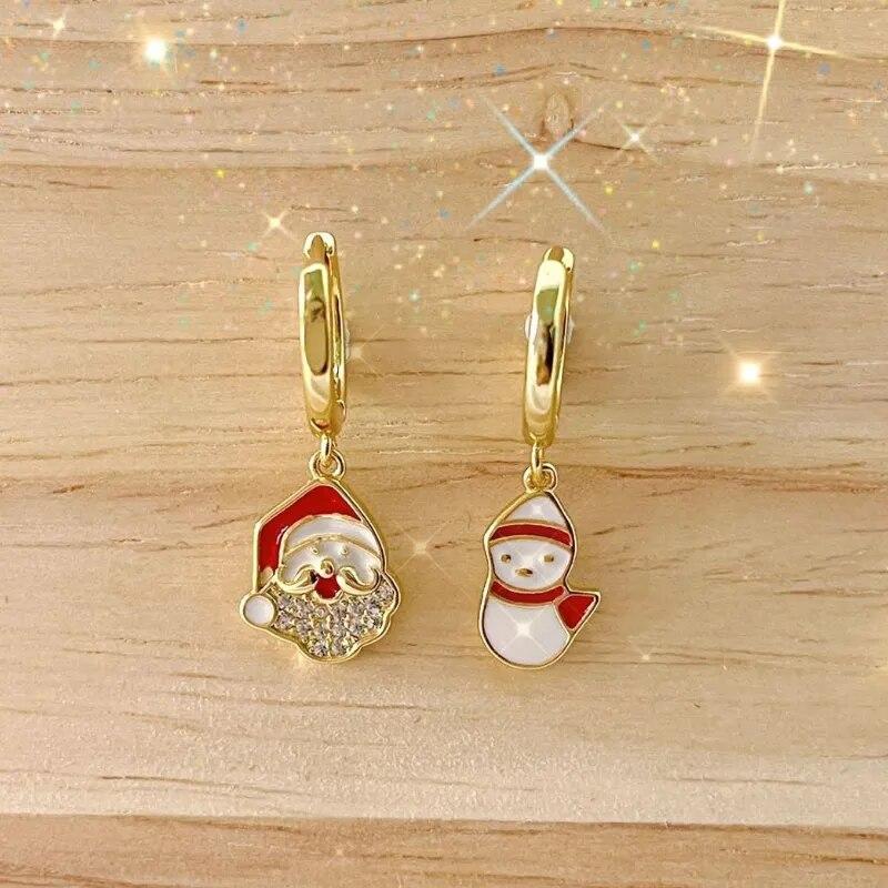

ANENJERY 2023, новые модные рождественские серьги-кольца, рождественская елка, снеговик, Санта-Клаус, милые рождественские серьги, рождественские подарки для женщин
