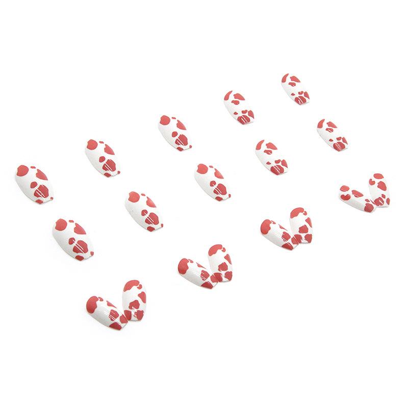 Artificial Nails Wearable Nails Manicure Nails Cow Pattern Pink Whitening Short Ballet