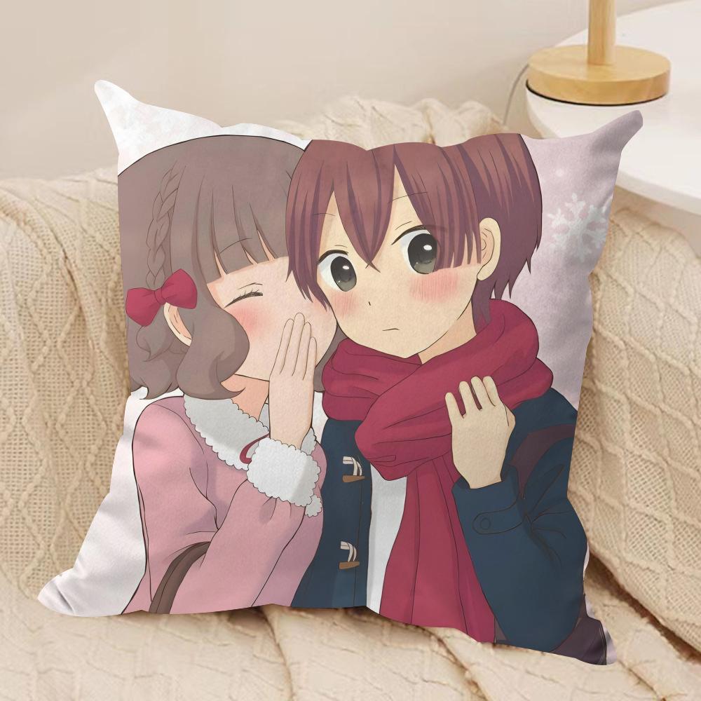 Anime M-Momokuri Cushion Cover Silky Short Plush Sofa Pillow Cover Hidden Zipper Soft Dustproof Case for Home Decor