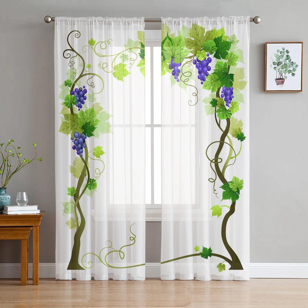 Watermelon Fruit Cartoon Sheer Curtains for Living Room Decoration Tulle Voile Organza Window Curtains for Kitchen Bedroom