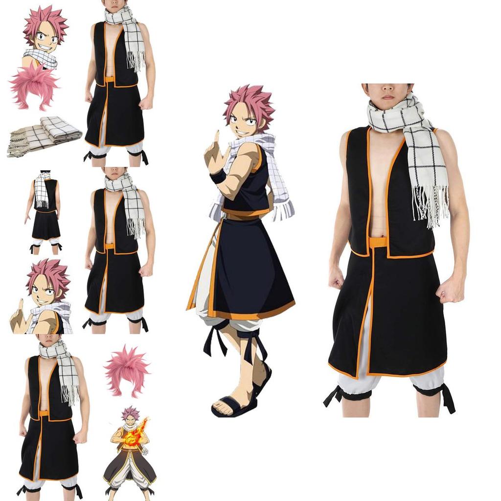 Premium Fairy Tail Natsu Dragneel Cosplay Costume Set With Stylish Scarf And Skirt