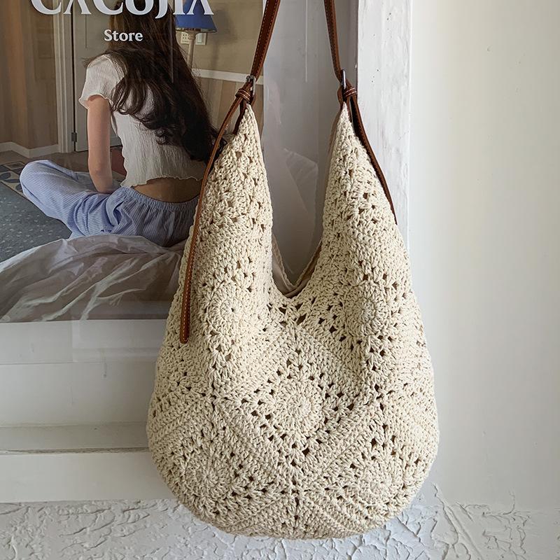 Künstlerische Woll-Tasche Umhängetasche Strandurlaub Durchbrochene Strandtasche