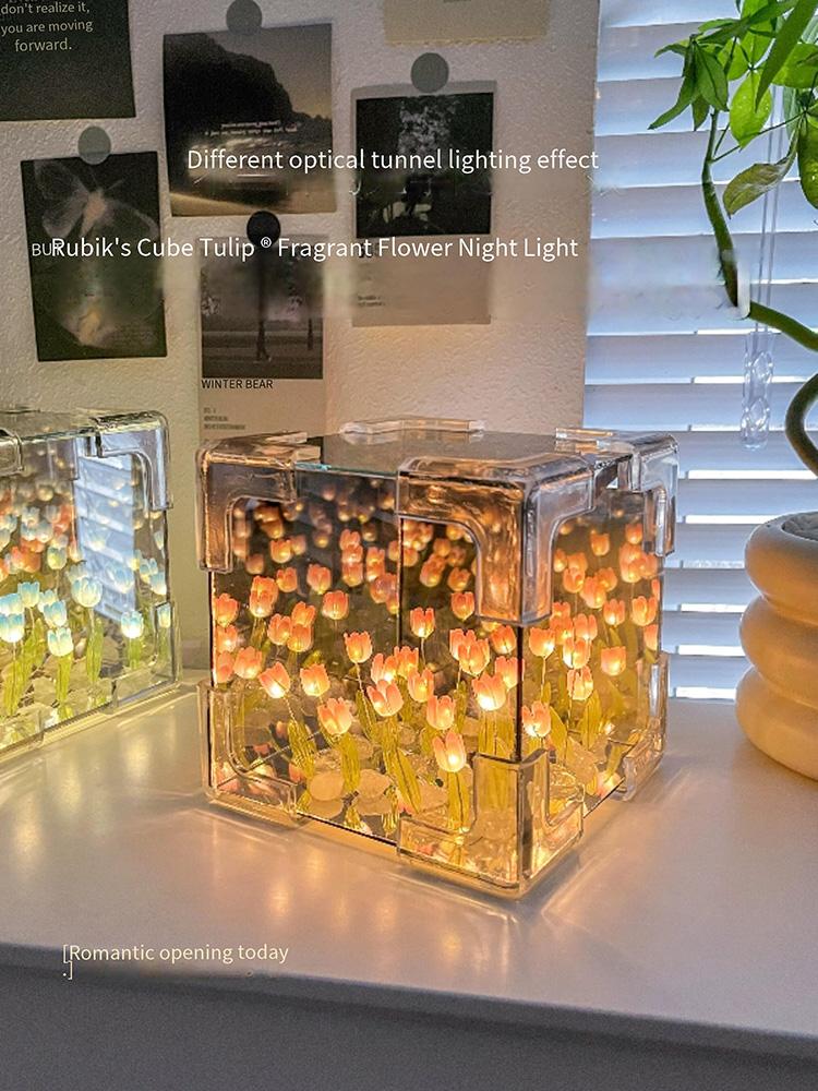 

1 шт., ручная работа, кубический цветок тюльпана, стерео ночник, упаковка для пары, подарок на день рождения подруги Yellow теплый белый