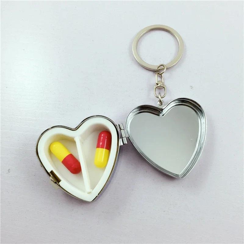 

2 Grids Metal Heart Shape Pill Box Travel Medicine Case Pill Organizer Tablet Holder Storage Container Case Pill Cases Splitters