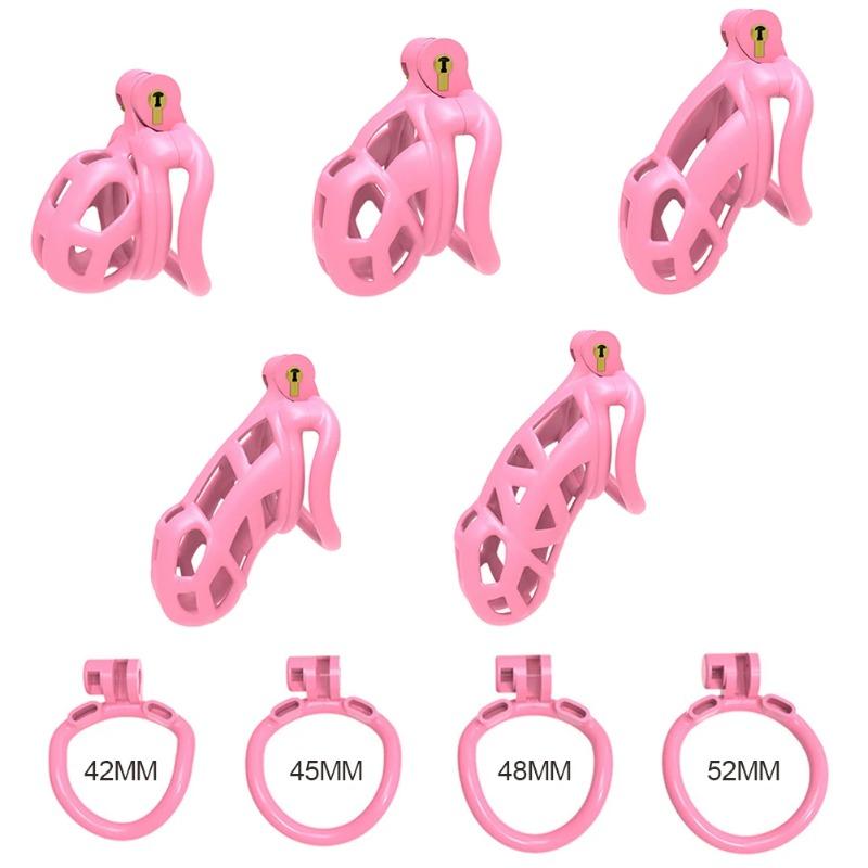 New Pink Male Chastity Cage Lock Cock Device Kit With 4 Arc Penis Rings Sex Toys For Men Gay Scrotum Adult Games Sex Shop 18+