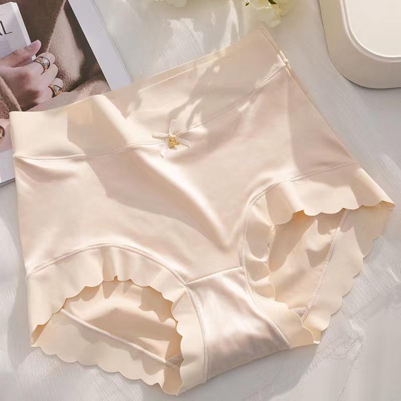 Douyin Trendy Women's High-Waisted Tummy Control Satin Seamless Silk Panties