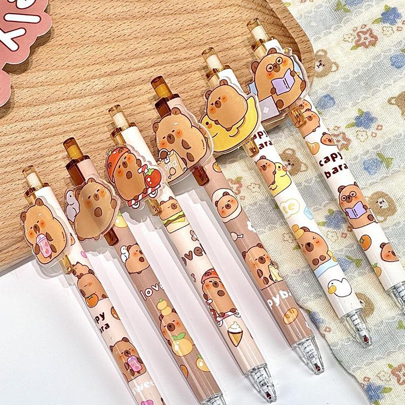 6Pcs Cartoon Cute Capybara Patch Pressing Neutral Pens Creative Writing Smooth Pens Office Supplies Student Stationery Gifts