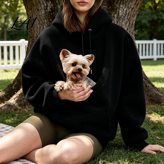 Pet Pouch Hoodie Women Sling Hoodie Oversized Hooded Sweatshirt with Kangaroo Animal Holder Top Pouch Dog Cat Fleece Pullover
