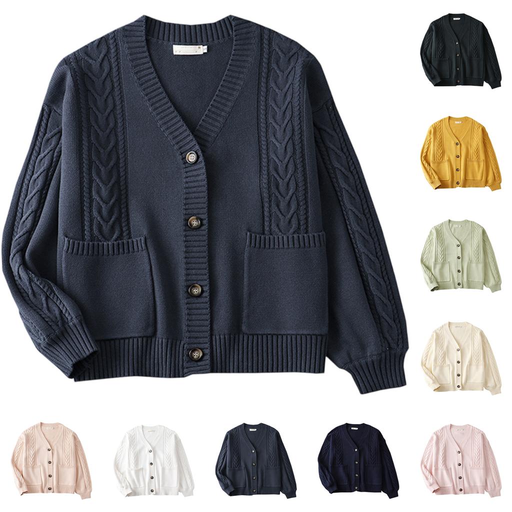 Women's Solid Color Long Sleeved Button Knit Cardigan Jacket Sweater Knit Sweater
