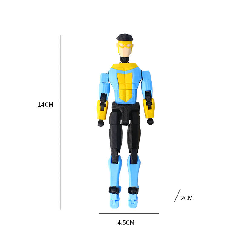 3D Tištěná kloubová akční figurka Invincible Mark Vícekloubový pohyblivý model Sběratelská hračka Pruhovaný design 13 cm