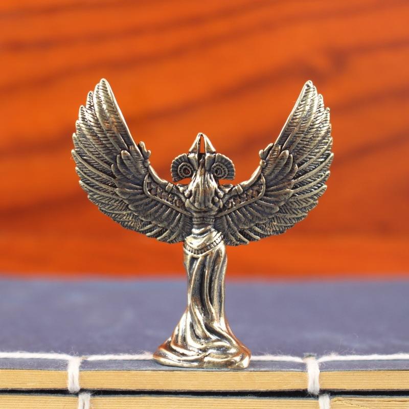 Vintage Brass Egyptian Goddess Statue Angel Wing Figurine Creative Desk Decor Retro Metal Ornament Mythology Art Gift