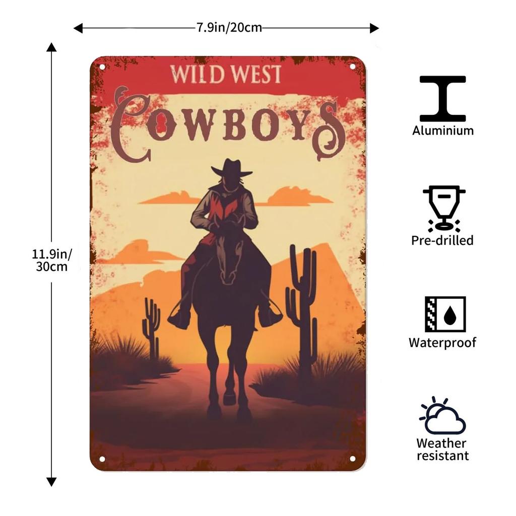 1 Stück Cowboys Metallschild Vintage Western Cowboys Reiten Pferde Metallposter Wandkunst Dekor für Zuhause Bars Clubs Cafés 8×12 Zoll