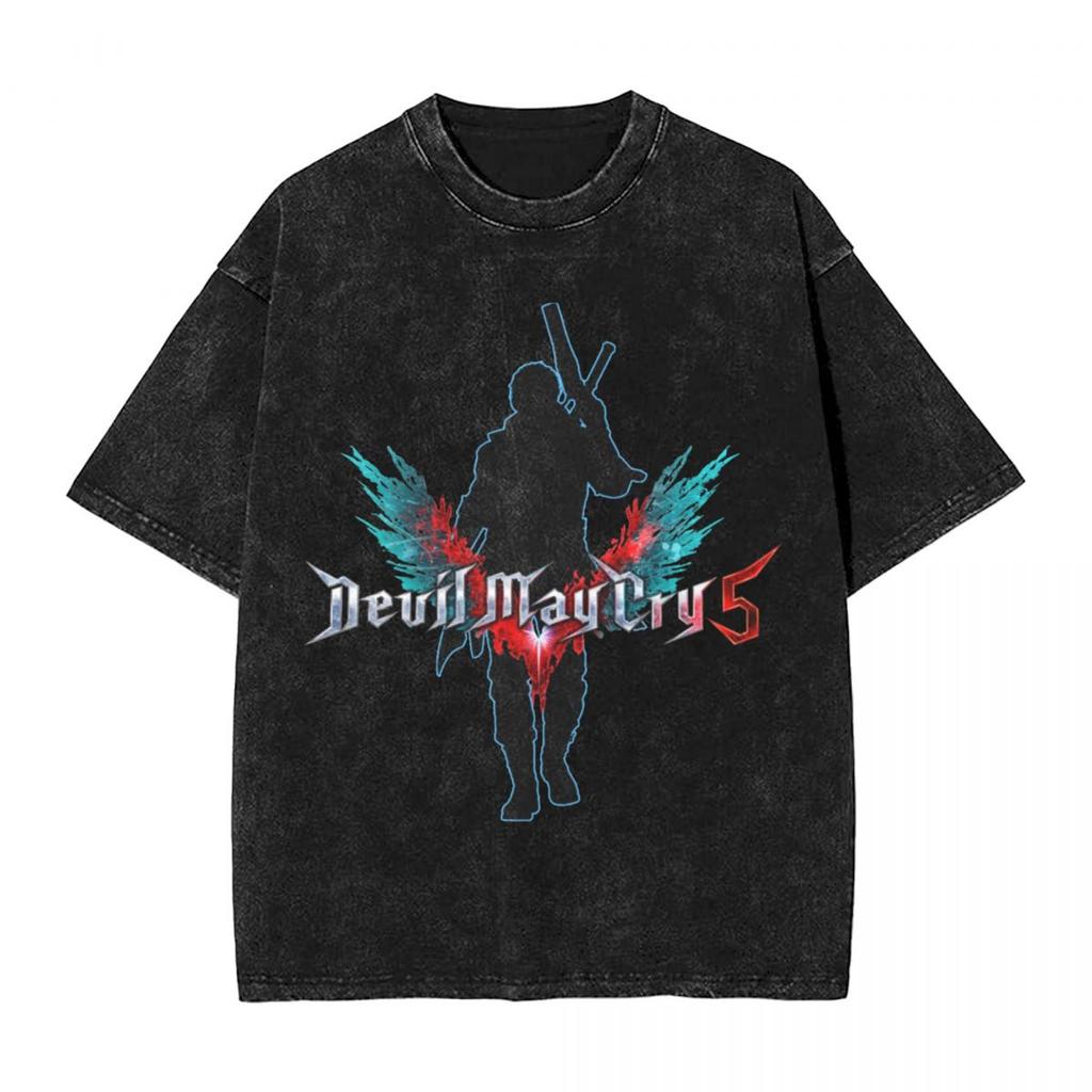 Washed T Shirts DMC Devil May Cry Demon Brothers TShirts Harajuku Streetwear Cotton Graphic Tops Tops Tees Men Women