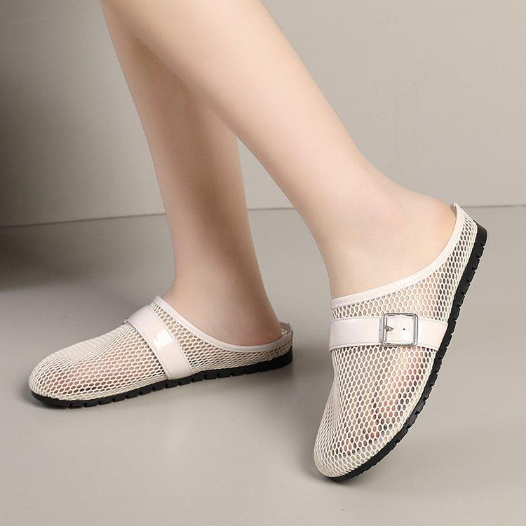 Summer outer wear mesh breathable bag head half slippers women's 2025 new one-pedal lazy shoes soft sole comfortable single shoes