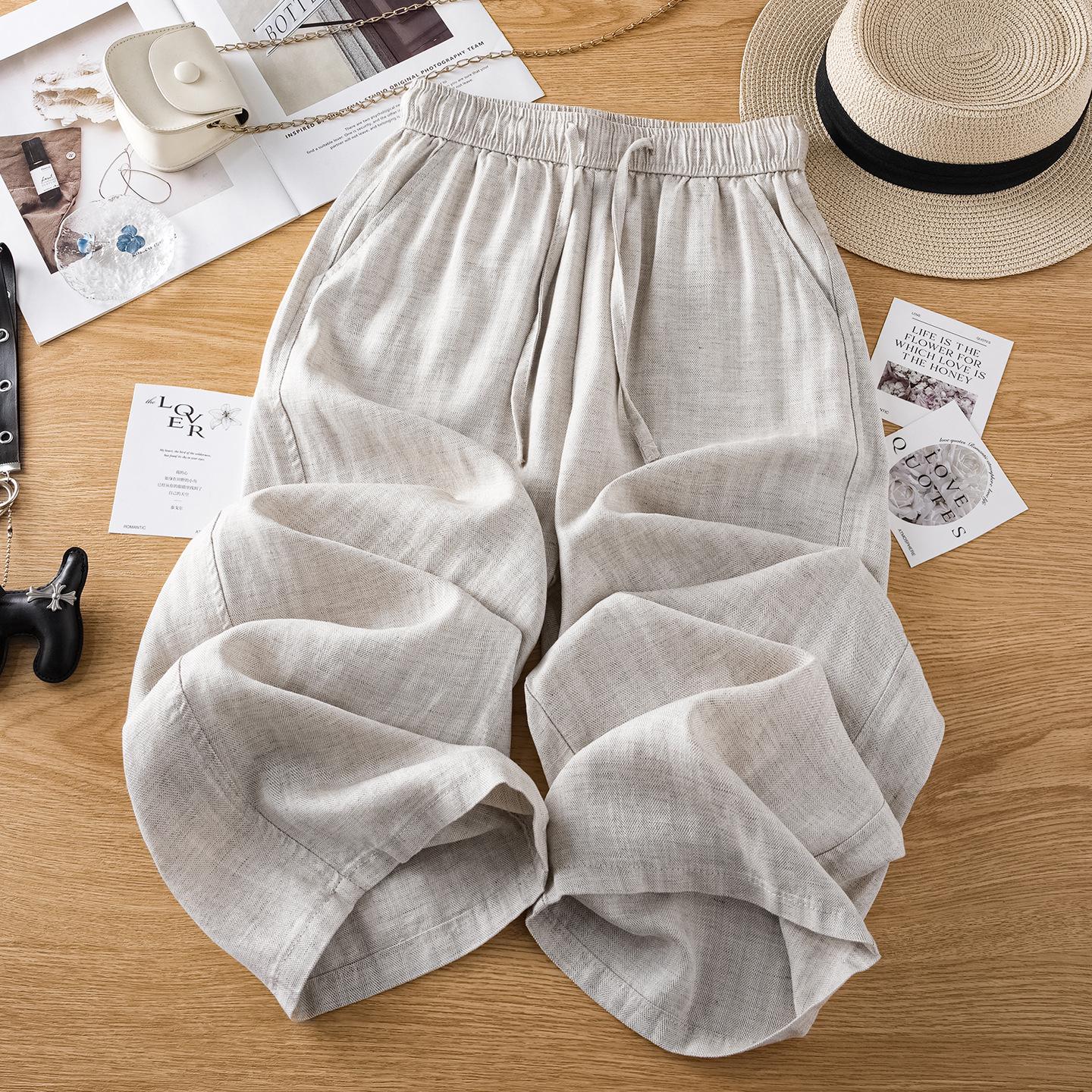 

Women s Summer Tencel Linen Wide-Leg Pants - New 2026 Loose Drape Nine-Tenths Straight Leg, Purple Casual Style Natural - Nine-Tenths Pants