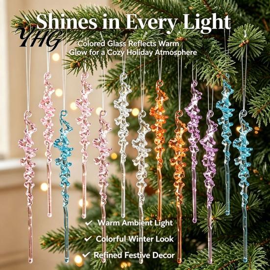 Decorative Hanging Lanyards Included 12Pcs Colorful Spiral Icicle Ornaments, Acrylic Twisted Ice Bar Decor for Christmas Tree, Easy Storage