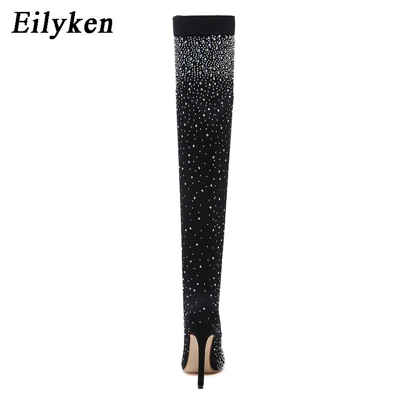 Fashion Eilyken Fashion Runway Crystal Stretch Fabric Sock Over-the-Knee Boot Thigh High Pointed Toe Woman Stiletto Heel Shoes