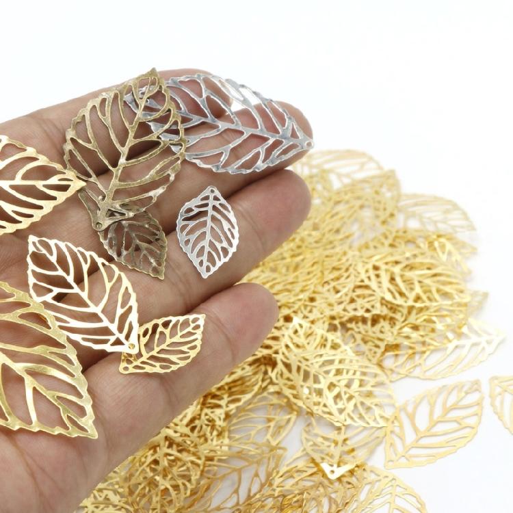 100Pieces Decorative Metal Filigree Leaves Mixed Size Leaves Jewelry Making Component Metal Craft Embellishments
