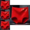 Celebratory Red High Waist Cotton Underwear With Golden Print For All Seasons