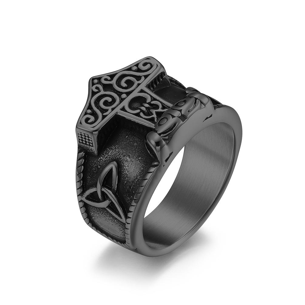 

Vintage Celtic Knot Odin Thor Hammer Ring For Men Norse Mythology Signet Band Jewelry 13# чорний