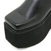 Gdgydh Fashion Square Toe Platform Mules Black PU Slip-On Loafers Thick Heels Comfortable Summer Footwear for Women Slippers