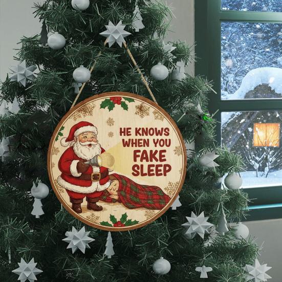 Christmas Welcome Door Sign Cartoon Santa Claus Door Hanging Sign Xmas Holiday Party Front Door Hanger Decoration Decorative Wall Plaque