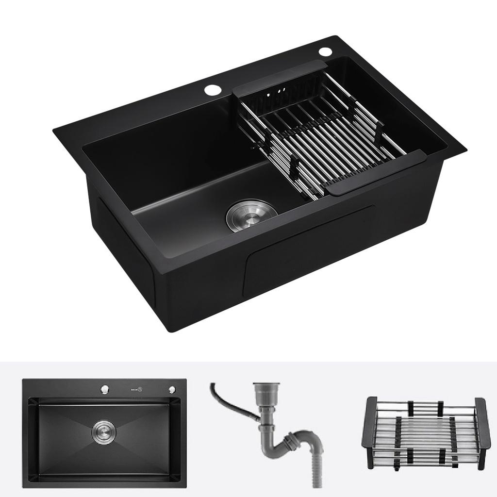 Handmade Stainless Steel Retractable Drain Basket Sink Nano Stainless Steel Kitchen Black Sink