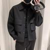 Spring Autumn Men Cargo Coat Solid Color Long Sleeve Jacket Turndown Collar Single Breasted Outerwear Streetwear