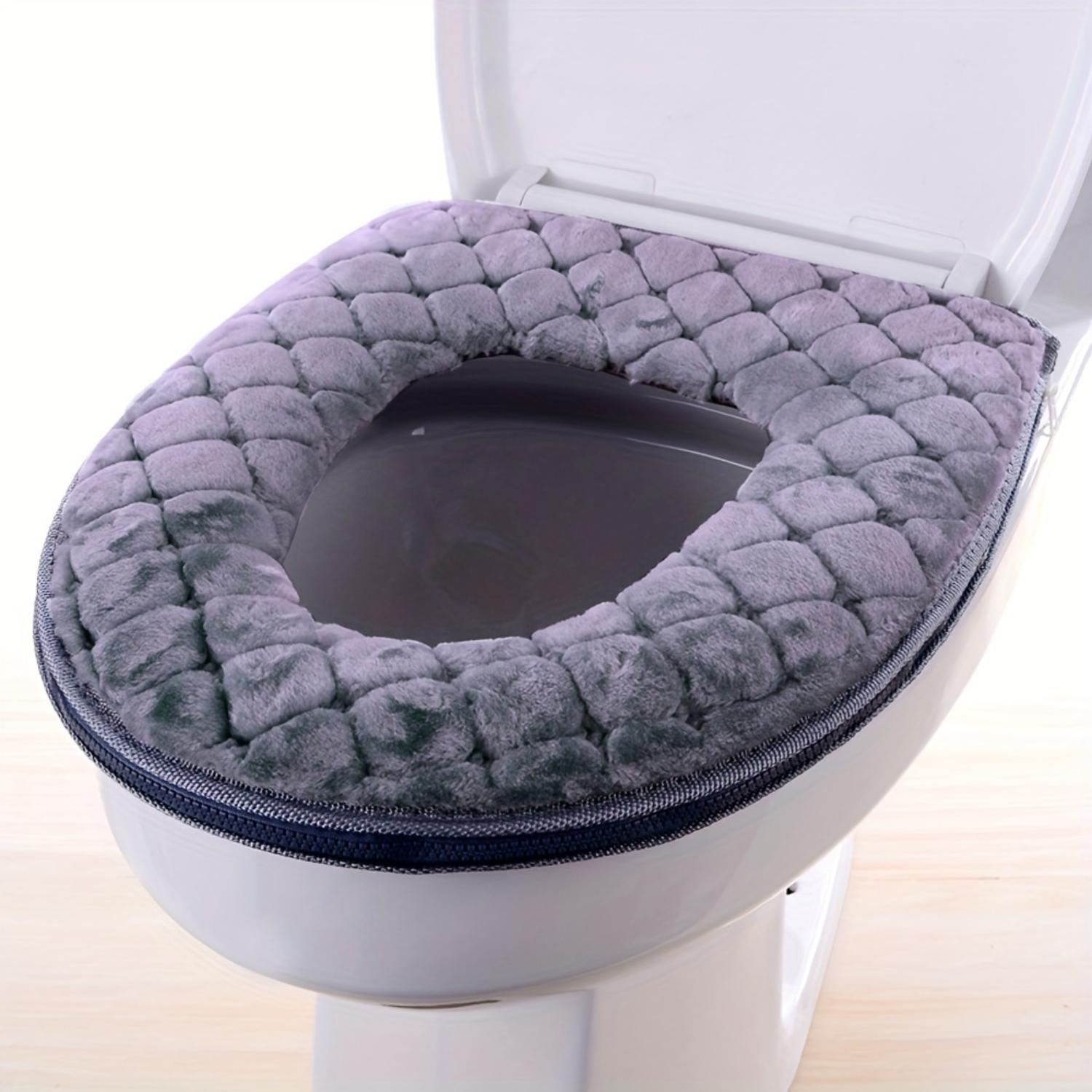 

Плюшевый мягкий чехол на сиденье унитаза на молнии, мягкий и теплый, моющийся и многоразовый коврик-подушка для ванной комнаты, универсальный размер серый