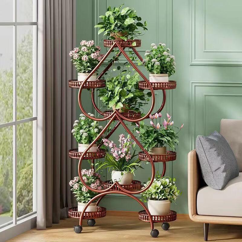 Movable Iron Multi-Tier Flower Pot Stand