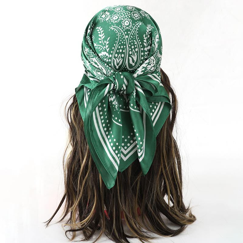 Bohemian Style Floral Print Women’s Square Silk Scarf Satin Head Wrap Tropical Leaf Flower Design Scarves Bandana Hijab