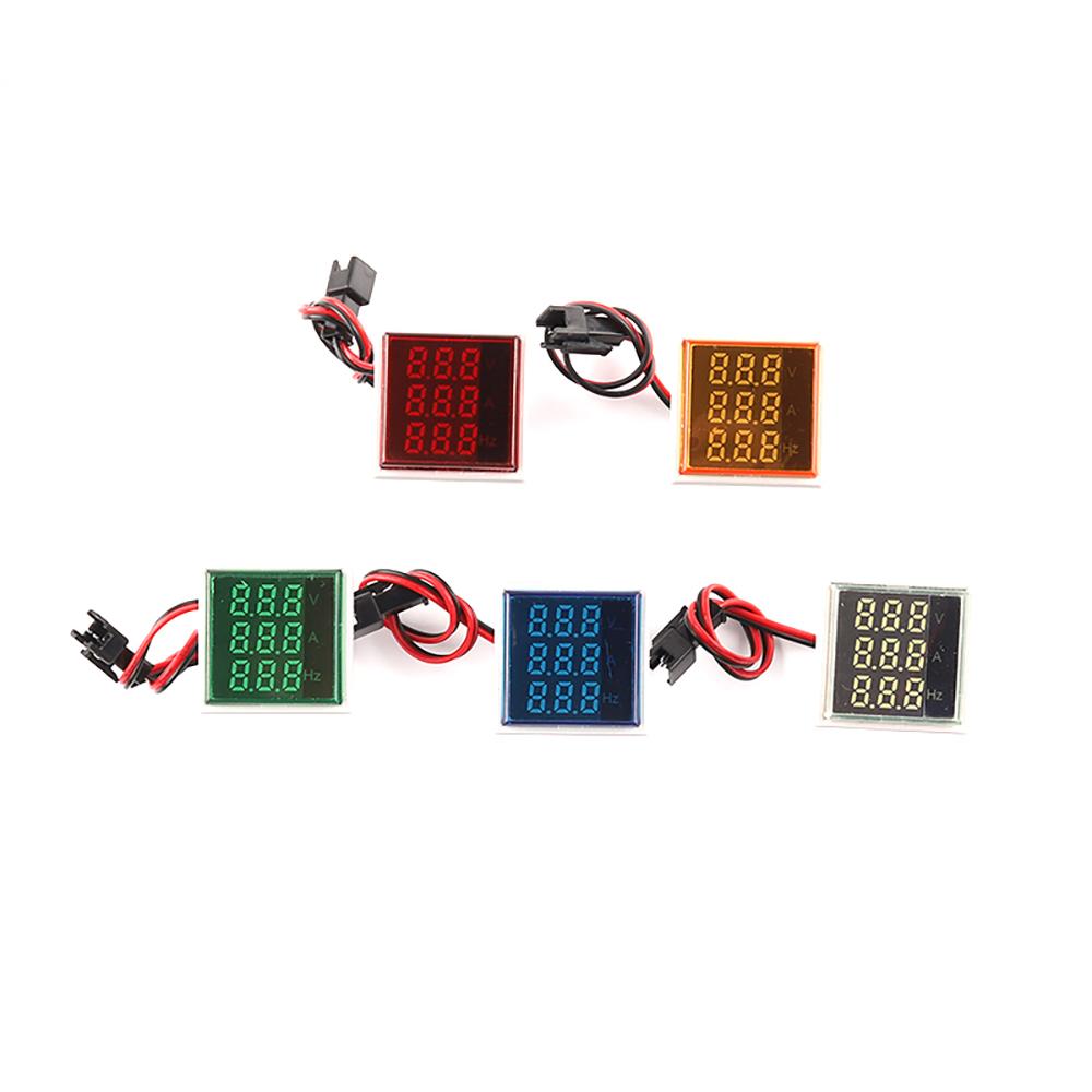 Square Digital Voltmeter Ammeter Hertz  22mm AC50-500V 0-100A 0-99Hz Amp Volt Hertz Voltage Tester Meter LED Pilot Lamp Light