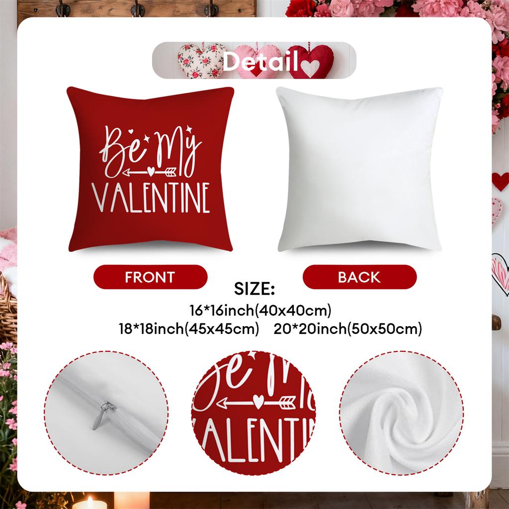 4pcs Valentine'S Day Throw Pillow Covers - Hugs and Kisses Gnome Rose Heart Design, Zip Closure, Polyester 100., Contemporary Style