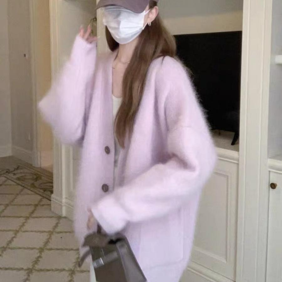 Faux Fox Fur Soft and Fluffy Knit Coat for Women Autumn Winter New Style Gentle Lazy Mid-Length Loose Knit Cardigan