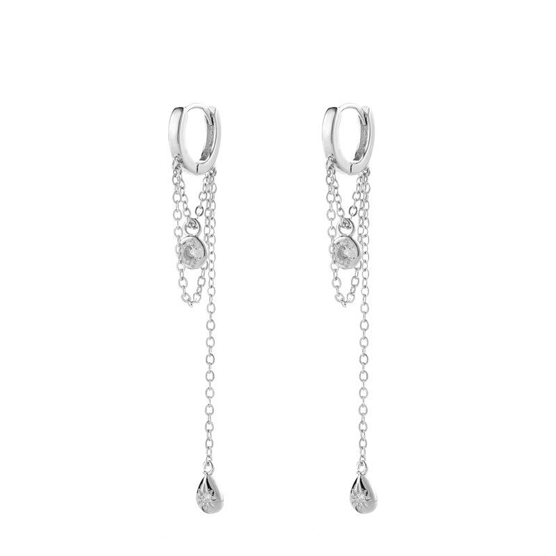 European & American Water Drop Tassel Earrings with Inlaid Zirconium - Korean Style, Trendy and Simple Design for Women