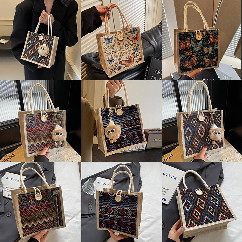 Tragbare Bento-Tasche Lässige Tragetasche für Damen Ethnischer Stil Pendler-Handtasche Einfache Große Kapazität Einkaufstasche Geschenke