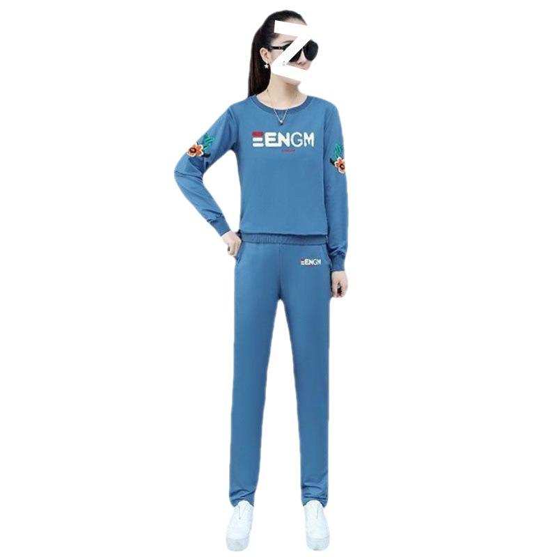 Sports Suit Women's Spring and Autumn Printed Loose Korean Casual Wear Long-sleeved Trousers Thin Two-piece Set
