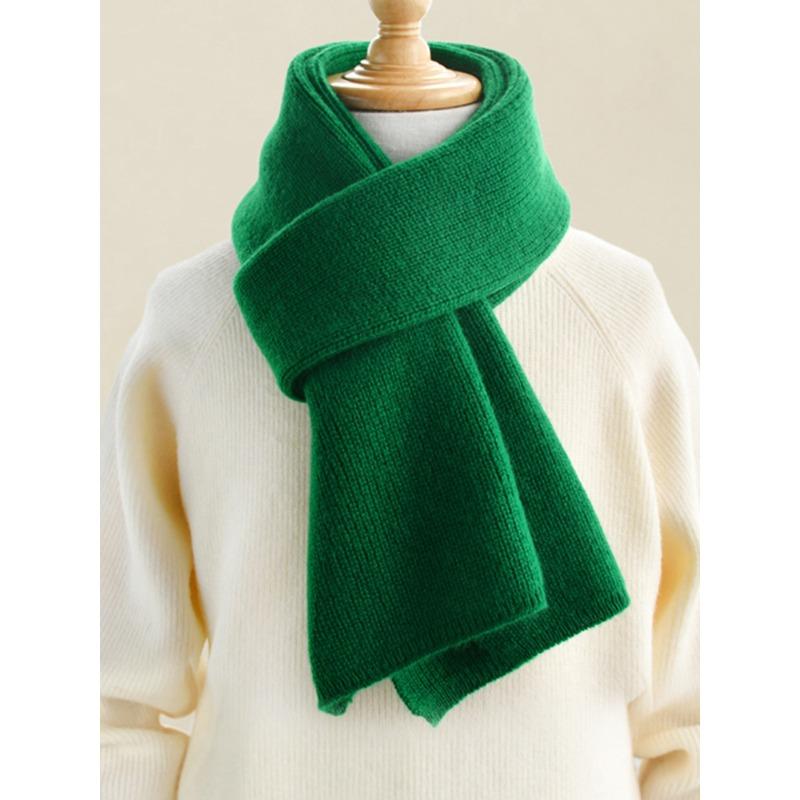 100% Wool Solid Color Knitted Scarf For Couples Women'S Winter Thick&Warm Multi-Functional Rectangular Outdoor Windproof Scarf