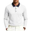 Autumn Mens Solid Long Sleeve Polo Shirt Contrast Striped Lapel Collar Button Placket Breathable Golf Casual Wear Tees