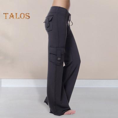 Pantalones cargo para mujer, color liso, multibolsillos, holgados, informales, de chándal, color liso, pierna ancha, cintura elástica, con cordón ajustable