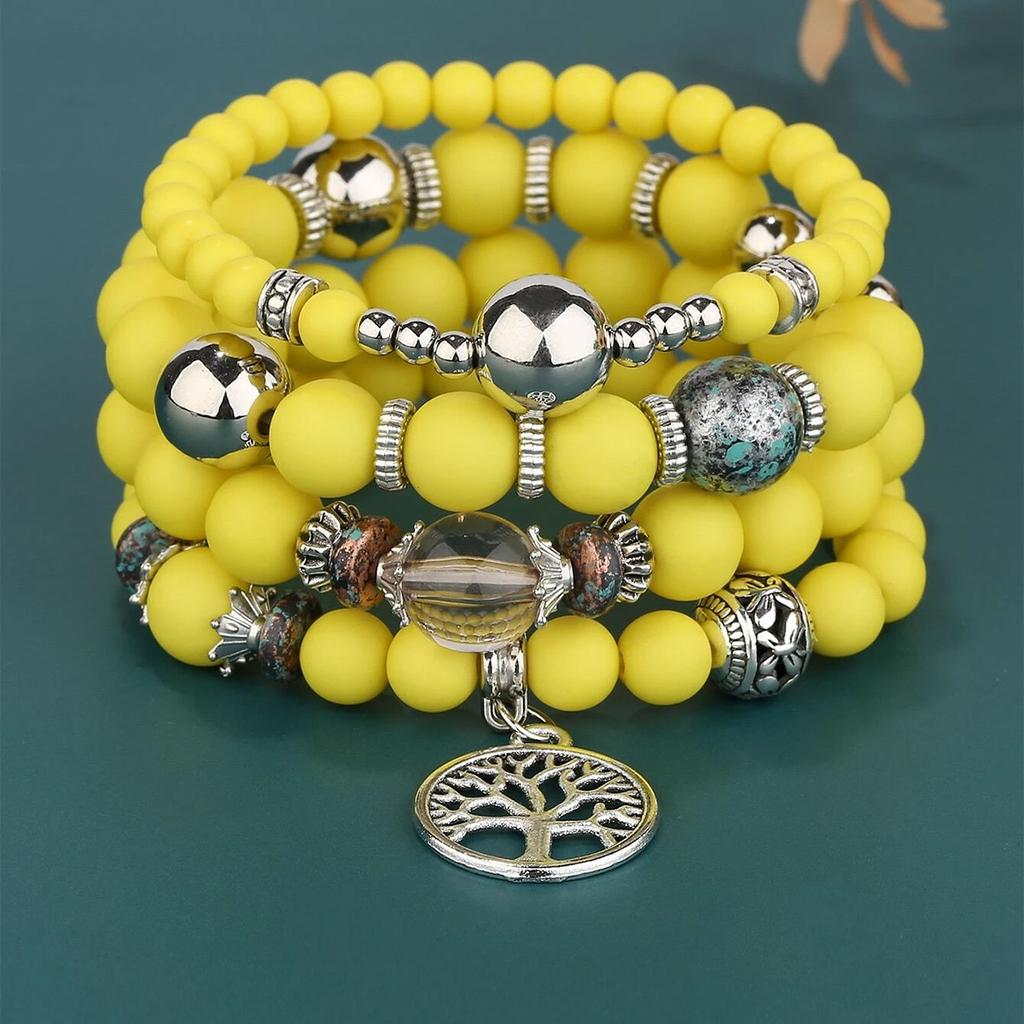 4 stuks Boheemse Levensboom Dames Kralen Meerlaagse Armbanden Vakantiecollectie Accessoires