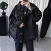 Unisex Black Denim Jacket Oversized Loose Fit Workwear Style Short Cropped Biker Chic Outerwear Casual