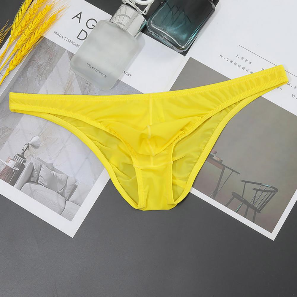 Men Briefs Ice Silk Ultra-Thin Low-Waist Underwear U-Convex Solid Color Elastic Breathable Panties Daily Wear