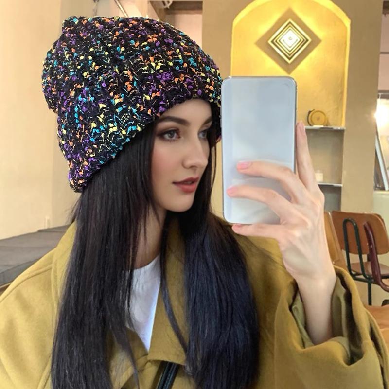 55-59cm Strickmütze Hoher Stretch Beanie Niedlich Einheitsgröße Verspielt Dickes Garn Wärme Handgefertigt Häkeln Mode Mehrfarbig
