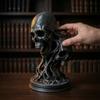 Unique Resin Desktop Decor 3D Printed Double Skull Ornament, Twisted Skeleton Figurine, Gothic Matte Black Statue for Halloween Home Bar & Horror