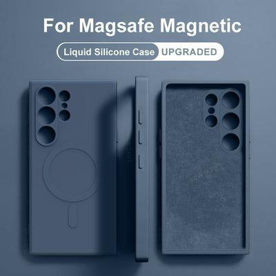 For For Magsafe Magnetic Wireless Charge Phone Case For Samsung Galaxy S24 S23 Ultra Plus S24Ultra Cases Soft Liquid Silicone Cover