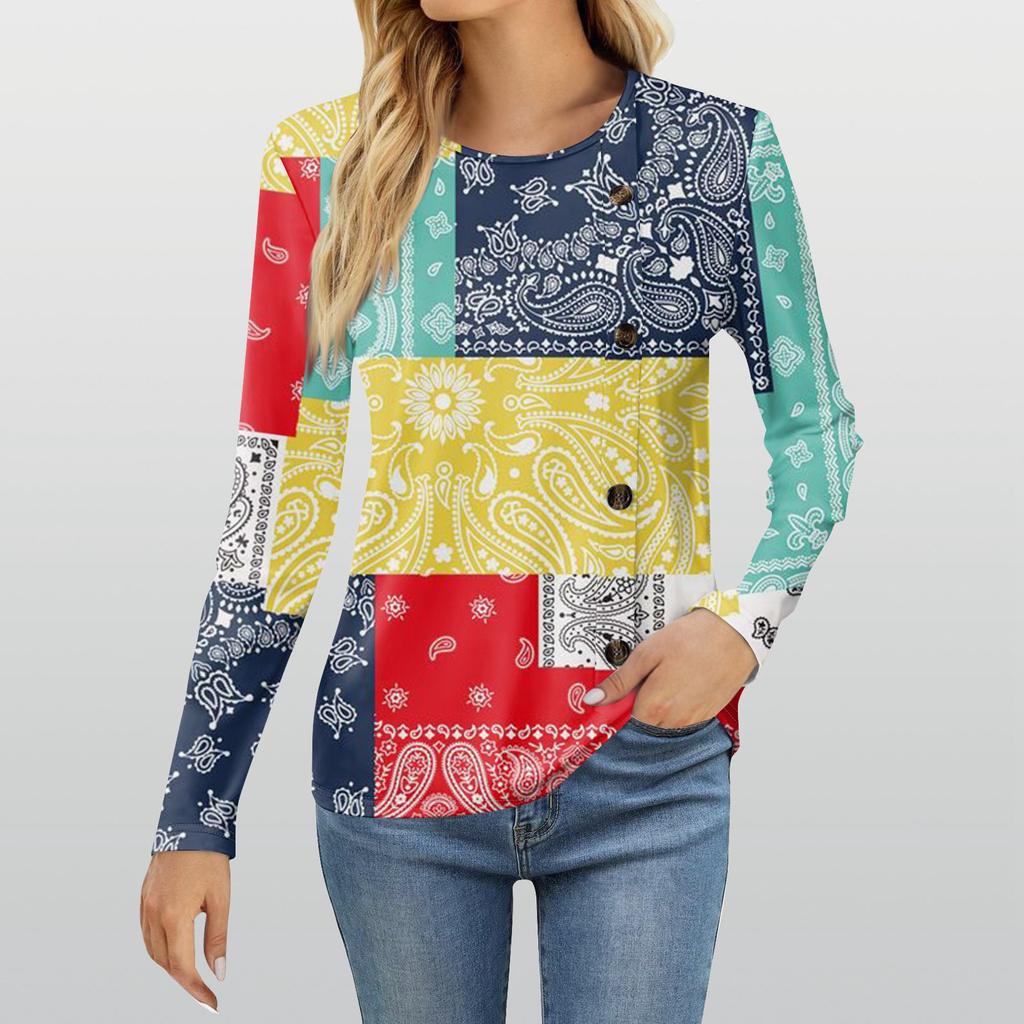 Damenmode Lässiges Rundhals-Langarm-T-Shirt mit Aufdruck