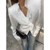 French Style Palace Style Wooden Ear Satin Shirts Temperament Inner Wear Lace Top Fashion Satin Shirt